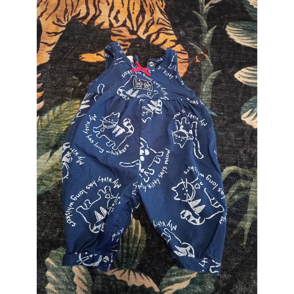 Vintage Carter's Kitty Cat Overalls Baby Girls Size 0-3 Months Navy